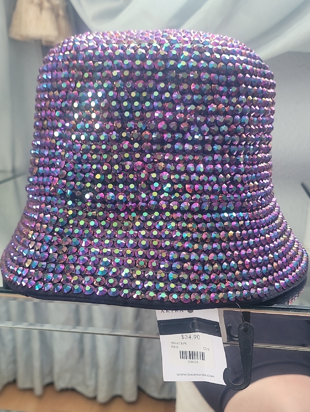 Crystal-Embellished Purple Bucket Hat -